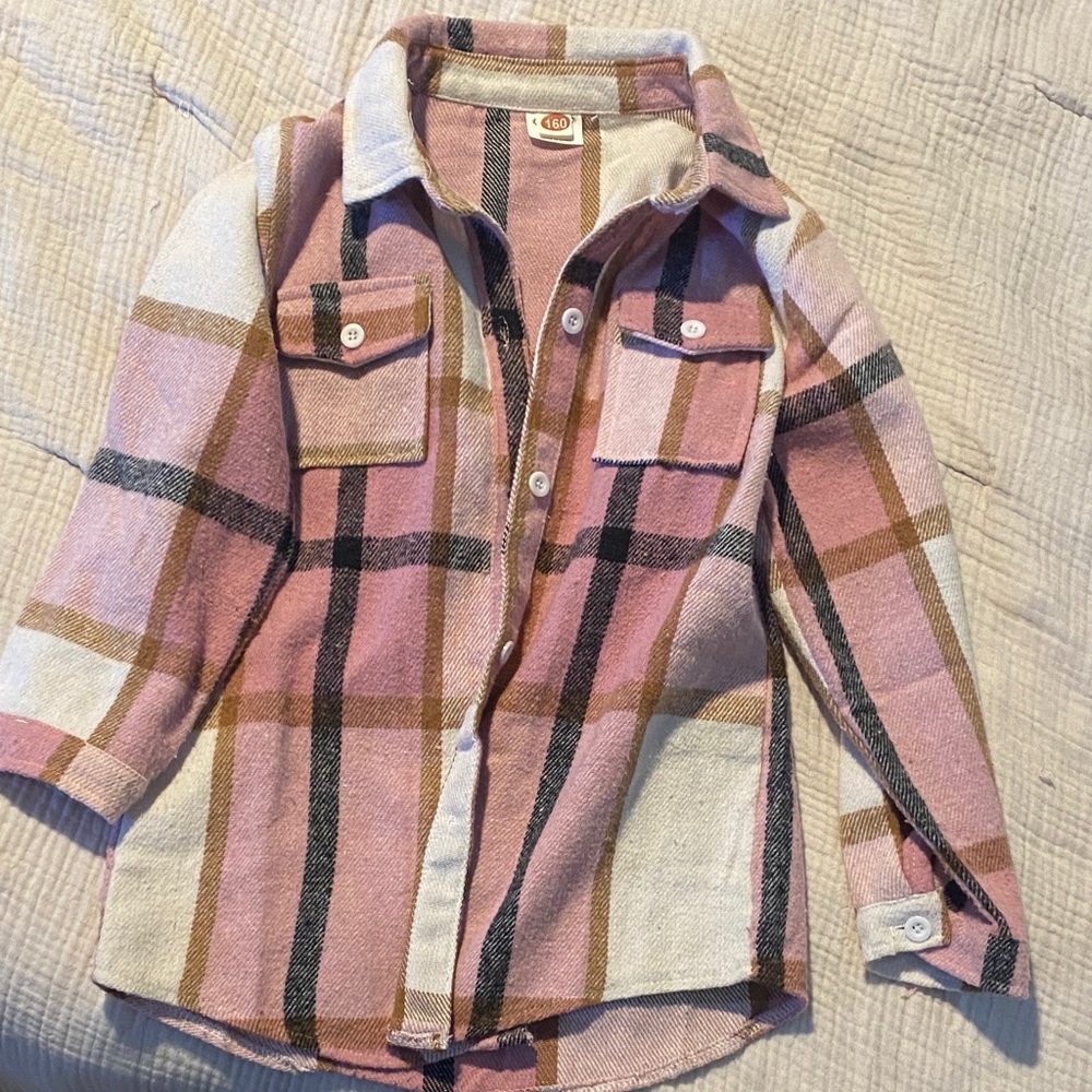 C.C Kids Plaid Button Down Shirt in Pink and Cream
